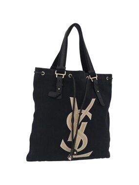 Saint Laurent Kahala Tote Bag Canvas Navy Gold